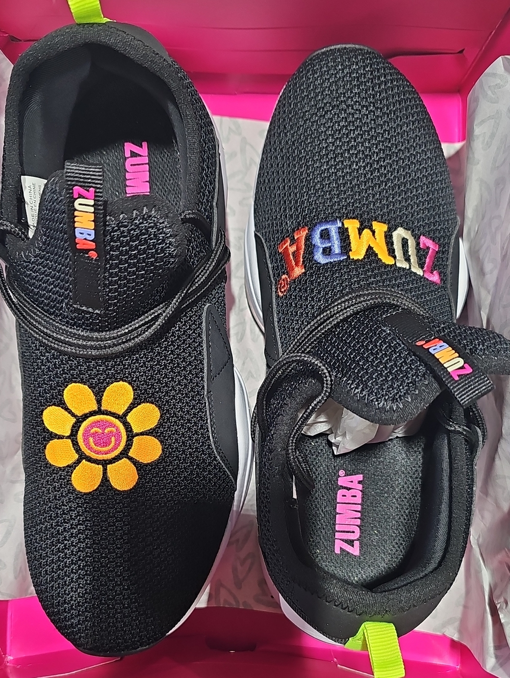 Zumba Air Stomp Slip-On -  Black Sneakers with Pink and Yellow Accents